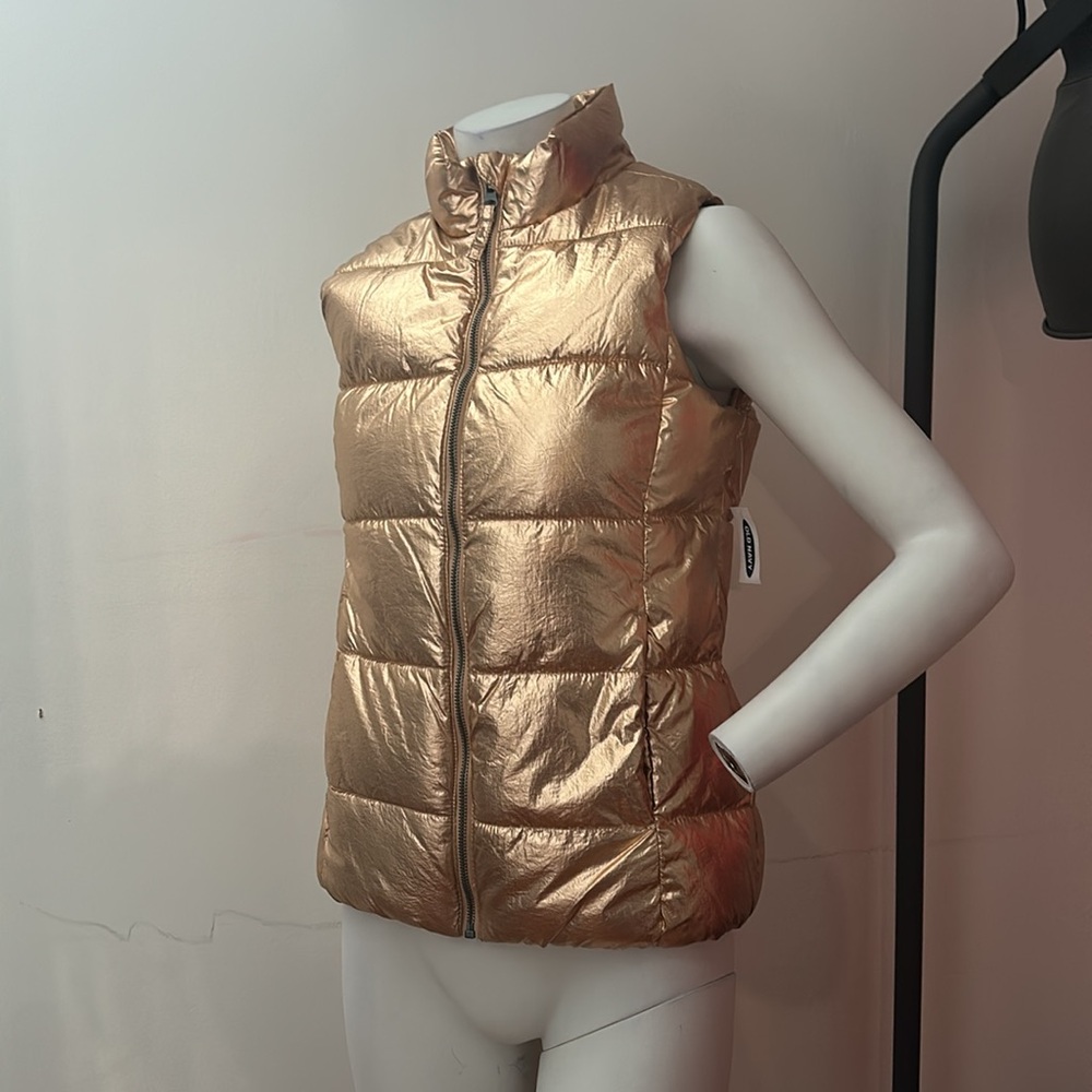 NWT Old Navy gold copper shiny metallic  vest puffer coat jacket girls boys kids